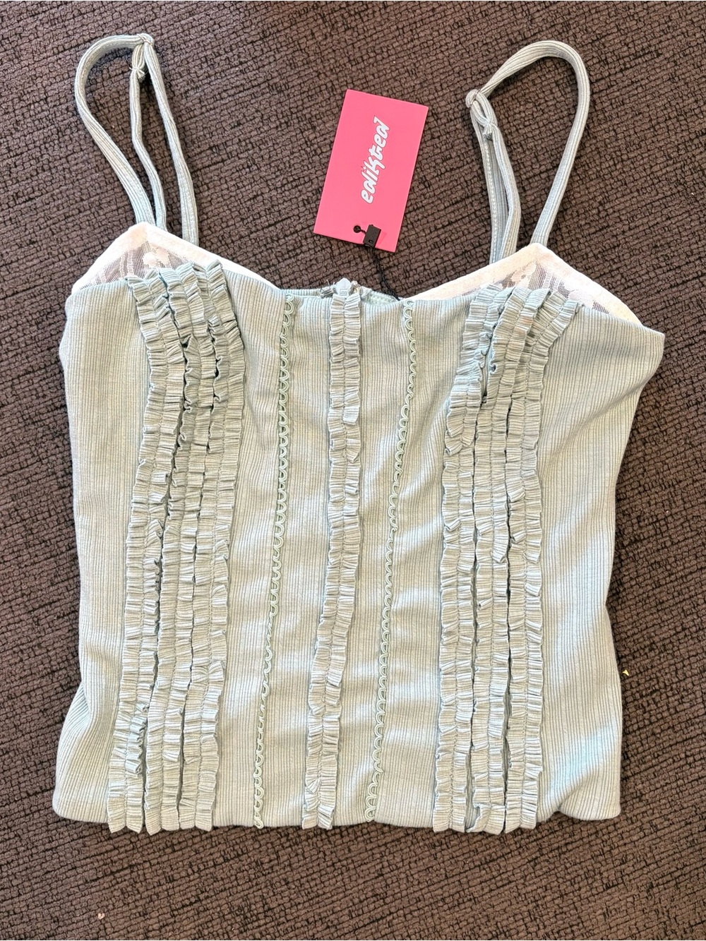 Edikted | Ruffled Lace Sage Green Trim Crop Camisole SZ SM new with tag!
